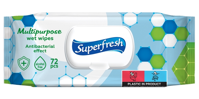 Vlhčené ubrousky s antibakteriálním účinkem, klip uzávěr, 72 ks Superfresh                                                                                                                                                                                