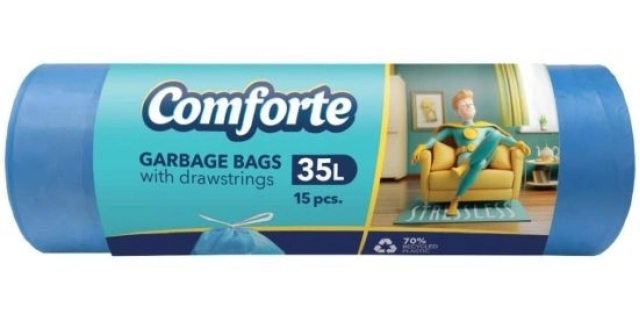 Comforte Pytle na odpad se zatahovací páskou 60 l, 15 ks, 15 µm, rozměr 55x64 cm modré HDPE                                                                                                                                                               