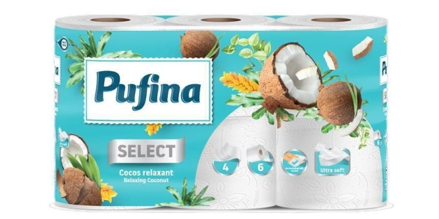 TP Pufina Select Relaxing Coconut, 4vr., 16x150út., 18,2m                                                                                                                                                                                                 