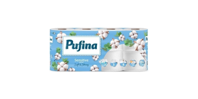TP Pufina Sensitive Aquabond, 3vr., 10x140út.,18,9m                                                                                                                                                                                                       