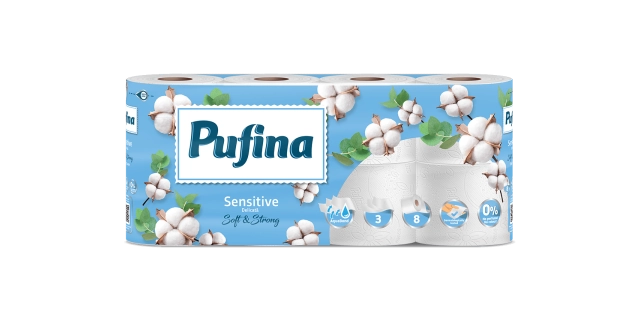 TP Pufina Sensitive Aquabond, 3vr., 8x140út.,18,9m                                                                                                                                                                                                        