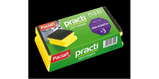Paclan Kuchyňská houbička 3ks - SOFT POWER neškraboucí, žádné bakterie                                                                                                                                                                                    