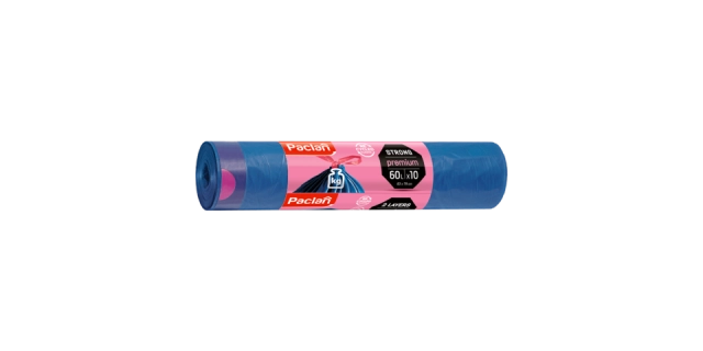 Paclan pytel na odpad PREMIUM zatahovací uši, 2-vrstvé, pevné 60L-10ks, 30µ,LDPE, 63x78cm                                                                                                                                                                 