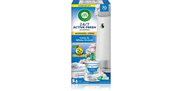Air Wick Active Fresh automatický difuzér a náplň na vodní bázi - Prádlo a bílá orchidej.                                                                                                                                                                 