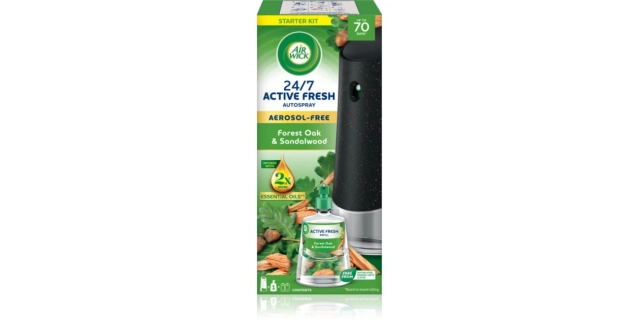 Air Wick Active Fresh automatický difuzér a náplň na vodní bázi - Dub a santalové dřevo.                                                                                                                                                                  
