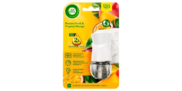 Air Wick elektrický osvěžovač vzduchu – strojek a náplň – Maracuja a tropické mango.                                                                                                                                                                      