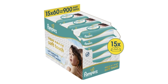 Pampers ubrousky Aqua Soft touch 15x60ks zero plastic                                                                                                                                                                                                     