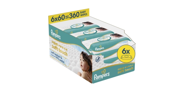 Pampers ubrousky Aqua Soft touch 6x60ks zero plastic                                                                                                                                                                                                      