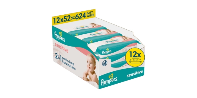 Pampers ubrousky Sensitive Plastic Free 12x52ct                                                                                                                                                                                                           