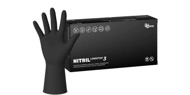 NITRIL LONGSTAR 100 ks, nepudrované, černé, 11.4 g                                                                                                                                                                                                        