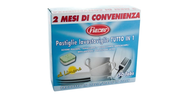 FLACER PASTIGLIE LAVASTOVIGLIE TUTTO IN 1 (50 ks) Tablety do myčky na nádobí                                                                                                                                                                              