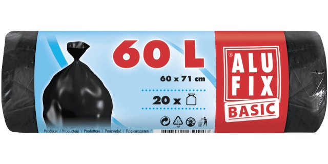 Pytle na odpadky 60 l, 20 ks, 10 µm, 59 x 72 cm, HDPE černé                                                                                                                                                                                               