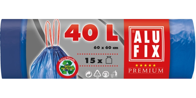 Pytle na odpadky zatahovací 40 l, 15 ks, 26 µm, 60 x 60 cm, LDPE modré                                                                                                                                                                                    