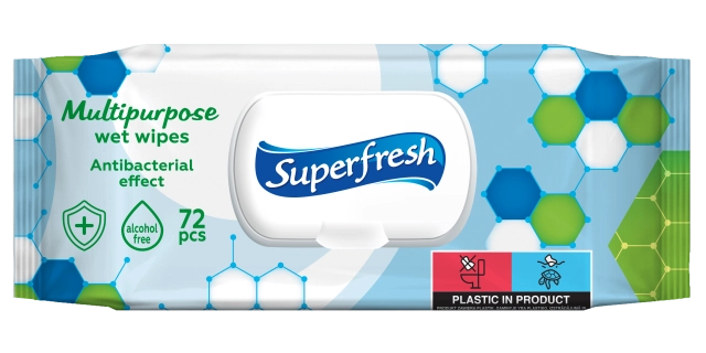 Vlhčené ubrousky s antibakteriálním účinkem, klip uzávěr, 72 ks Superfresh                                                                                                                                                                                