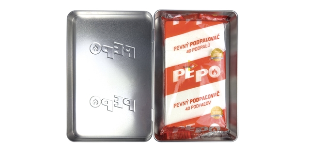 PE-PO plechová krabička s pevným podpalovačem                                                                                                                                                                                                             