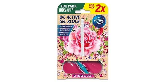 Ambipur WC Active gel-blok růže & lilie 2x45g                                                                                                                                                                                                             
