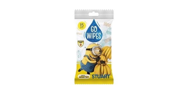 GOWIPES Univerzální vlhčené ubrousky s antibakteriálním účinkem, se speciálním krémem s vitamíny A, C, E a D-panthenolem, zklidňuje pokožku a chrání před podrážděním, výjimečná banánová vůně, 15 ks.                                                    