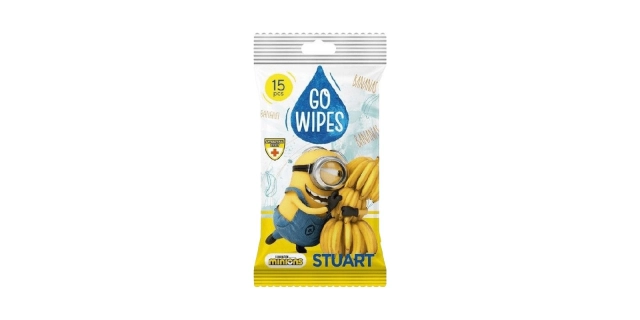 GOWIPES Univerzální vlhčené ubrousky s antibakteriálním účinkem, se speciálním krémem s vitamíny A, C, E a D-panthenolem, zklidňuje pokožku a chrání před podrážděním, výjimečná banánová vůně, 15 ks.                                                    